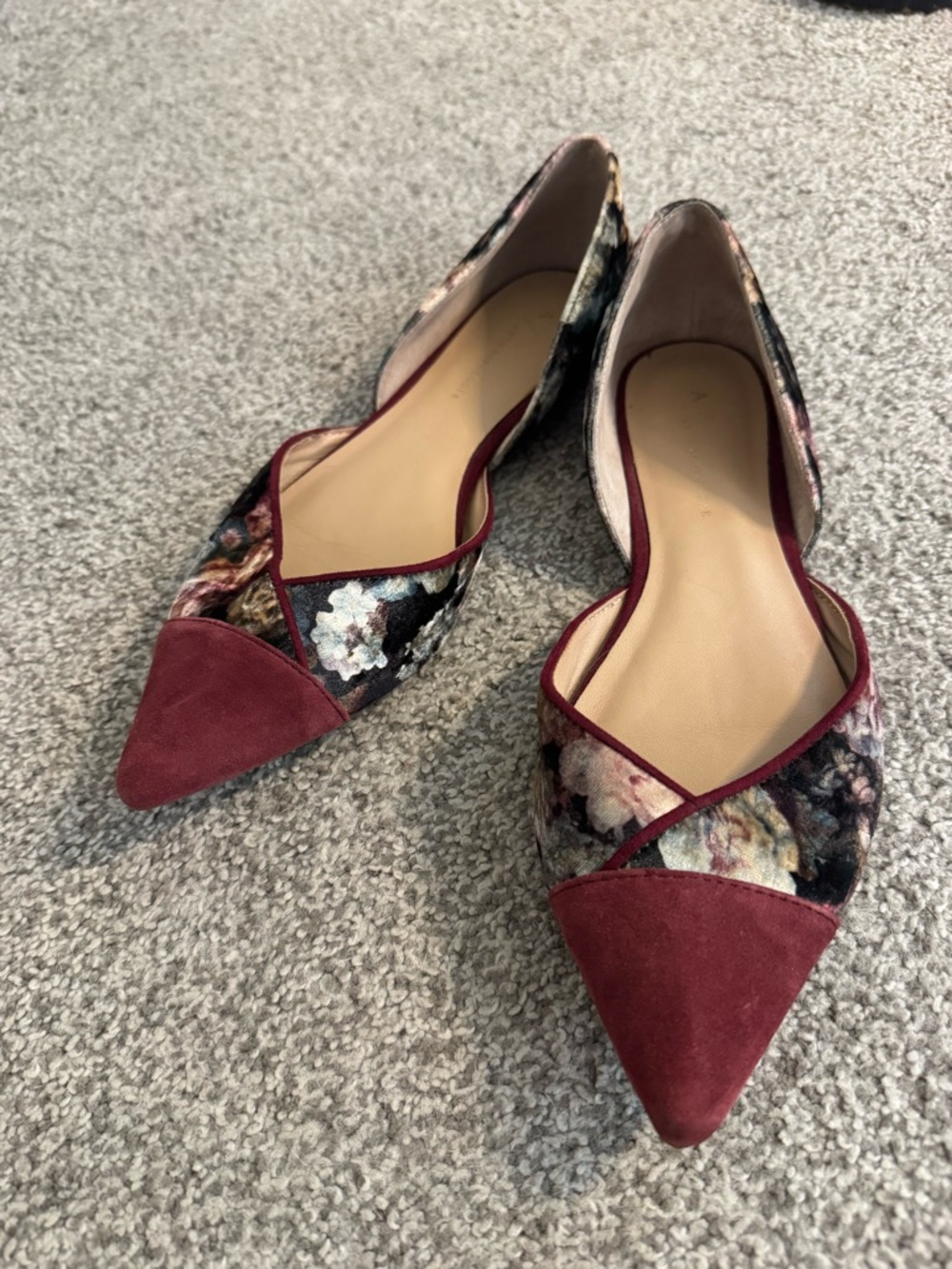Anthropology Pointed D’Orsay Velvet Floral Flats